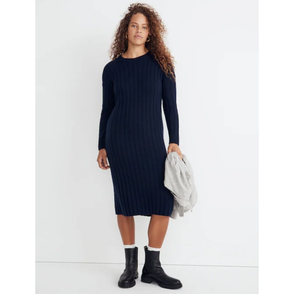 Madewell Ribbed Sweater Dress Womens XXL Midi Long Sleeve Viscose Wool Alpaca